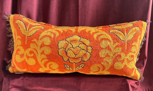 Vintage towel throw pillow: orange & yellow floral