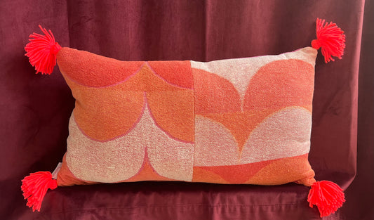 Vintage towel throw pillow: orange & purple waves