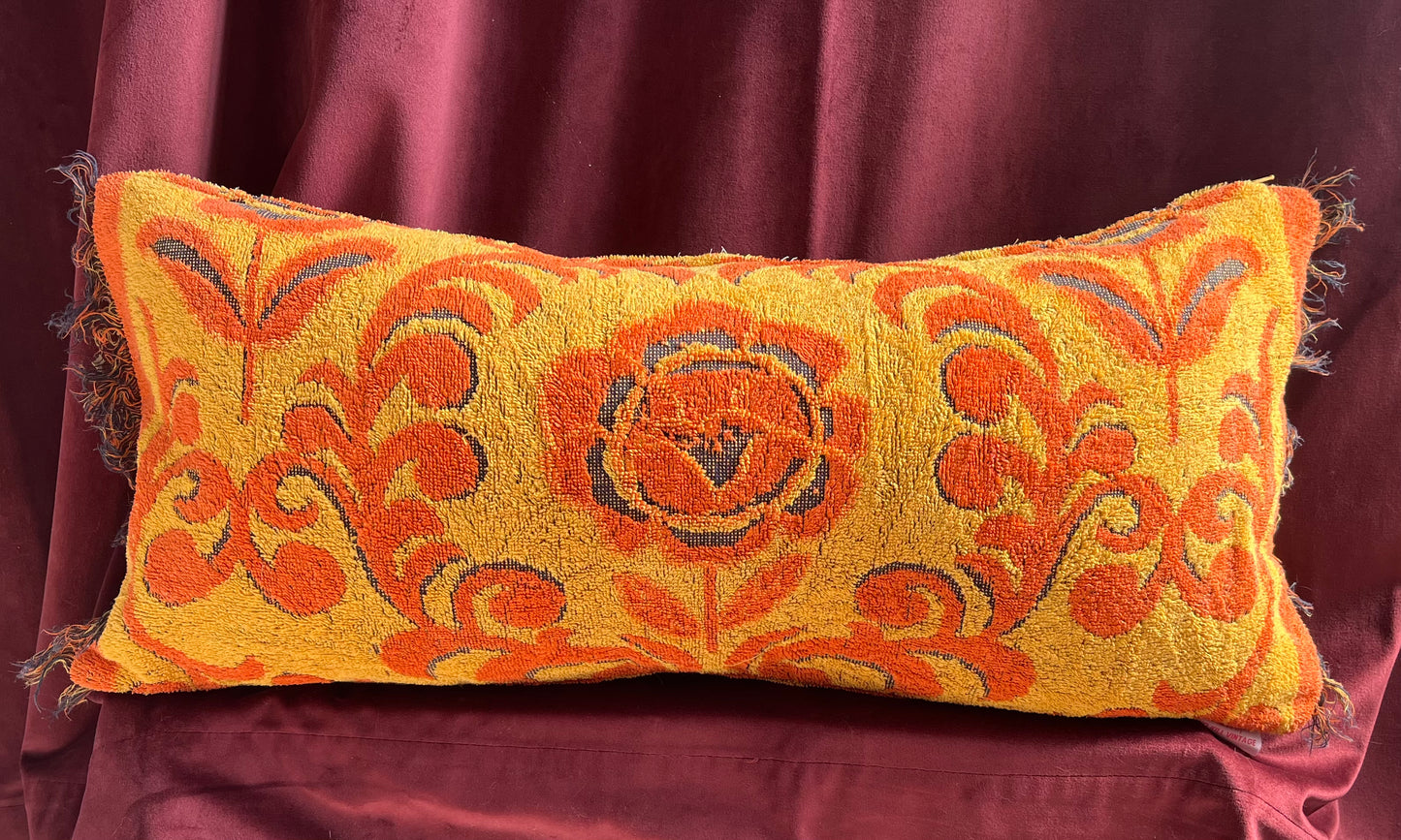 Vintage towel throw pillow: orange & yellow floral