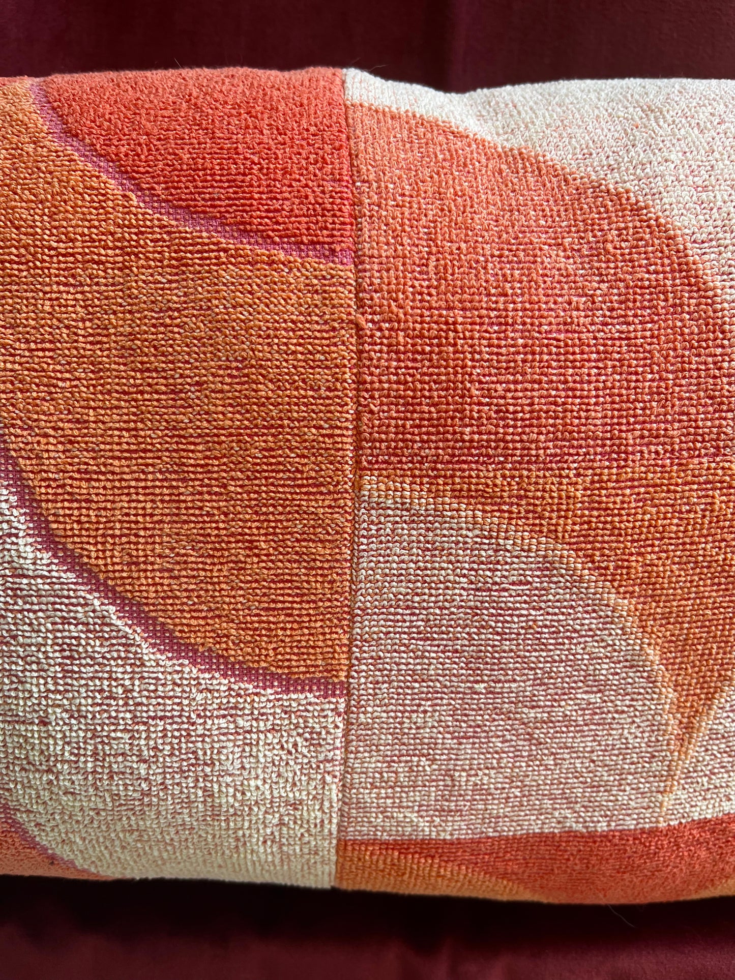 Vintage towel throw pillow: orange & purple waves