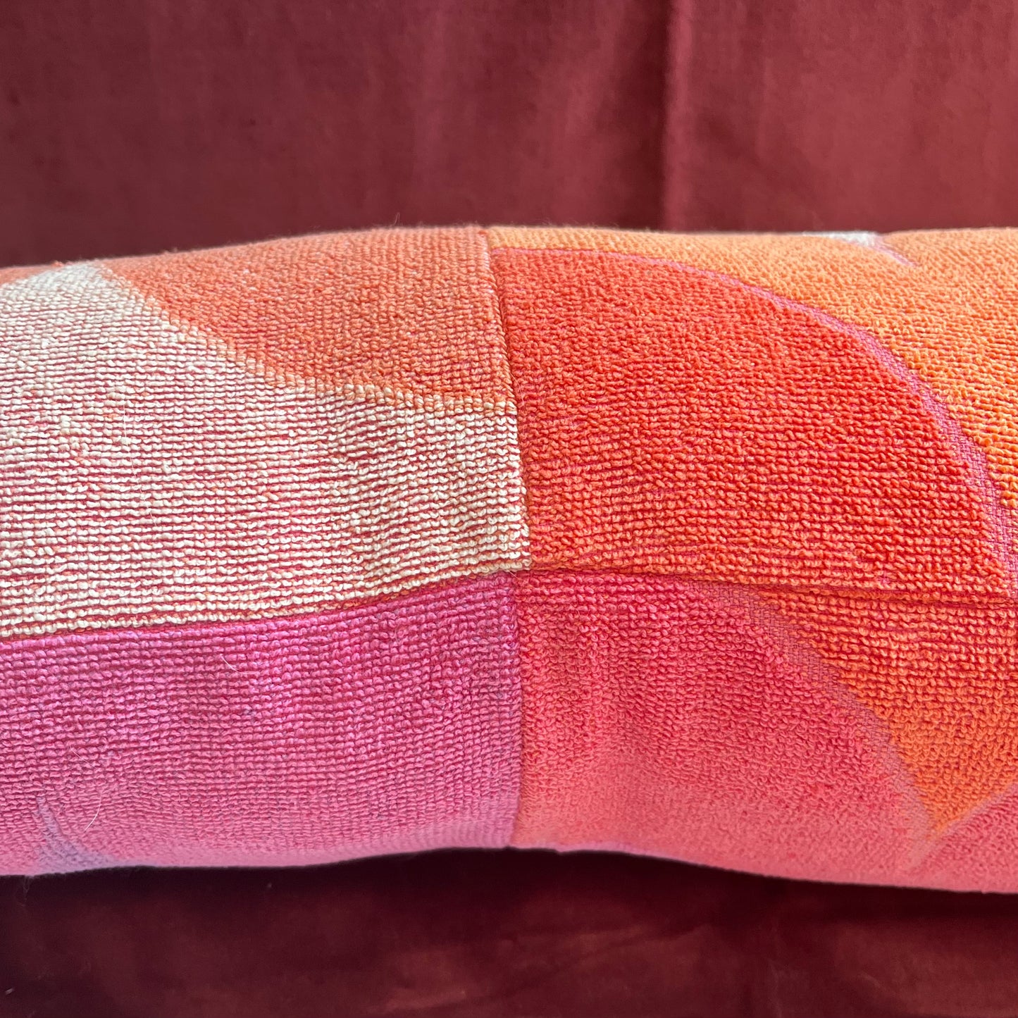 Vintage towel throw pillow: orange & purple waves