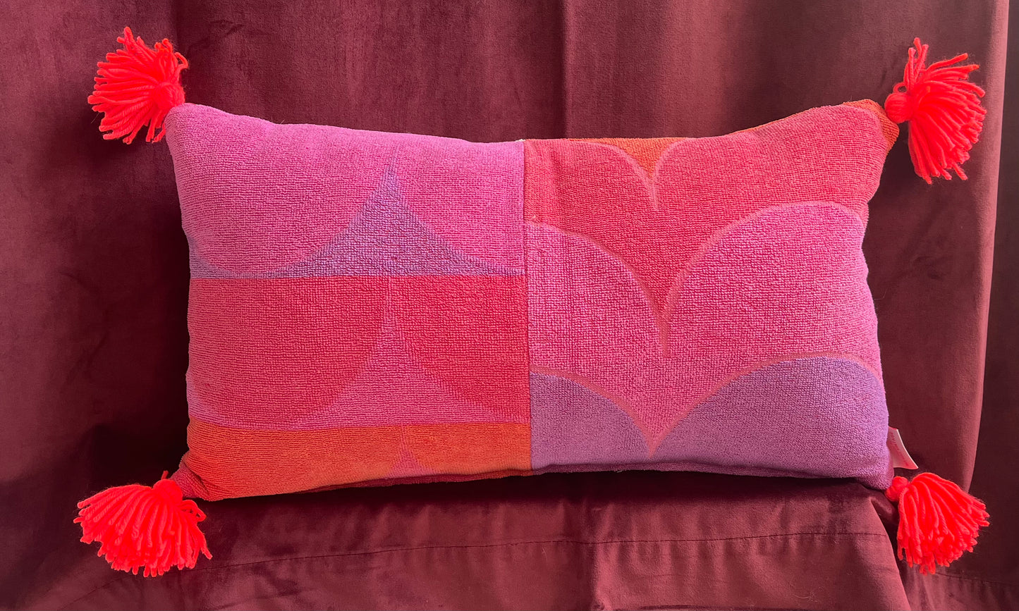 Vintage towel throw pillow: orange & purple waves