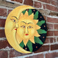 Large celestial painted sun and moon wall hanging