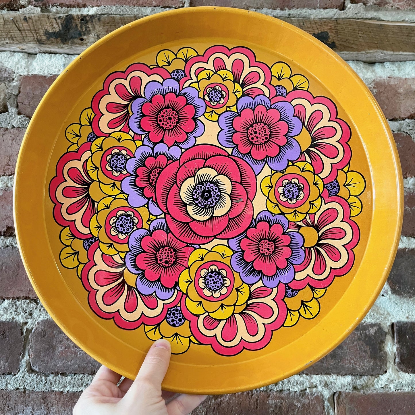 Retro flower power tin tray