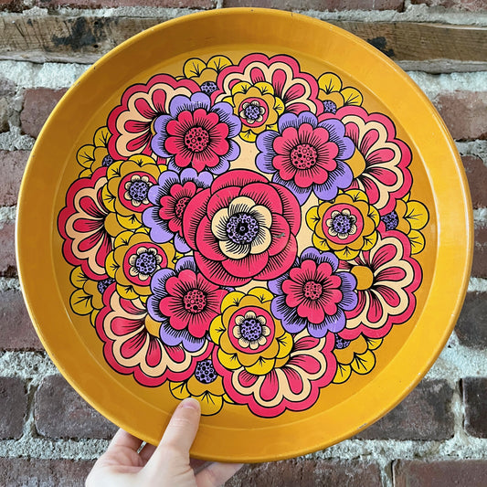 Retro flower power tin tray